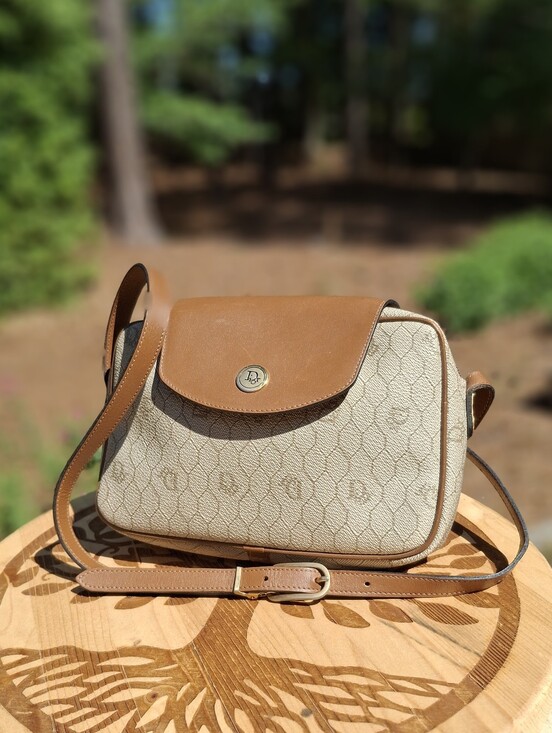 Dior Handbags - Vintage 80s Christian Dior Cream Coated Canvas & Brown Leather Crossbody Bag COA